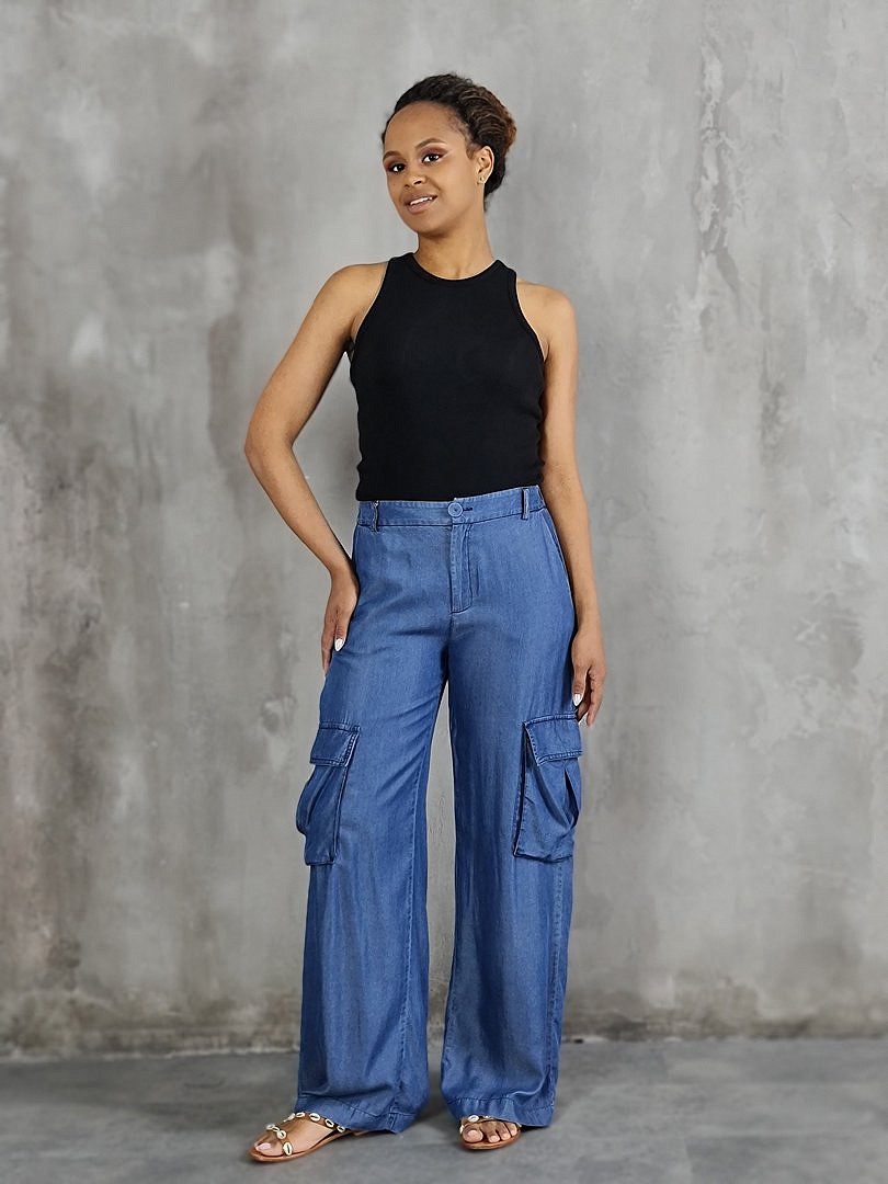 Брюки Imperial с накладными карманами синие, фотография №2