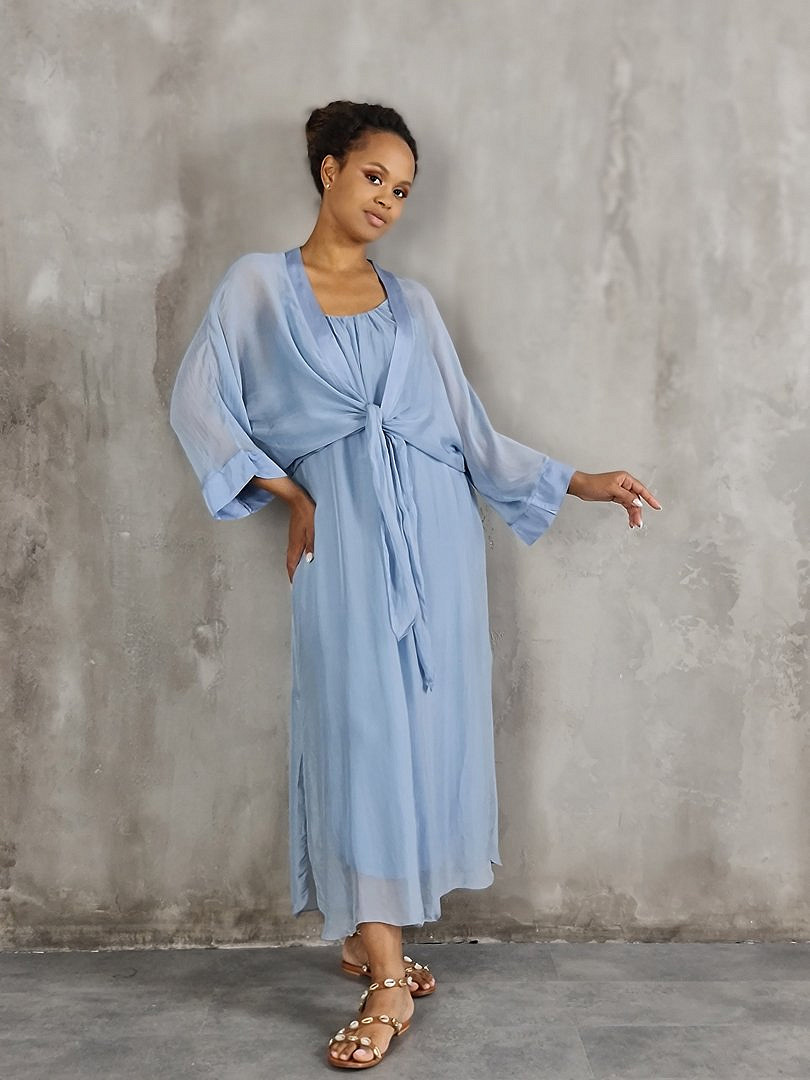 Накидка CLOTHÉ шёлковая короткая с завязками голубая, фотография №2