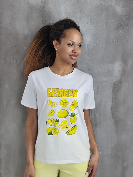 Футболка Y Two с надписью LEMONS белая