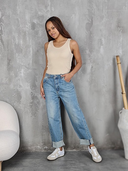 Джинсы Souvenir с подворотами и обрезанным краем голубые