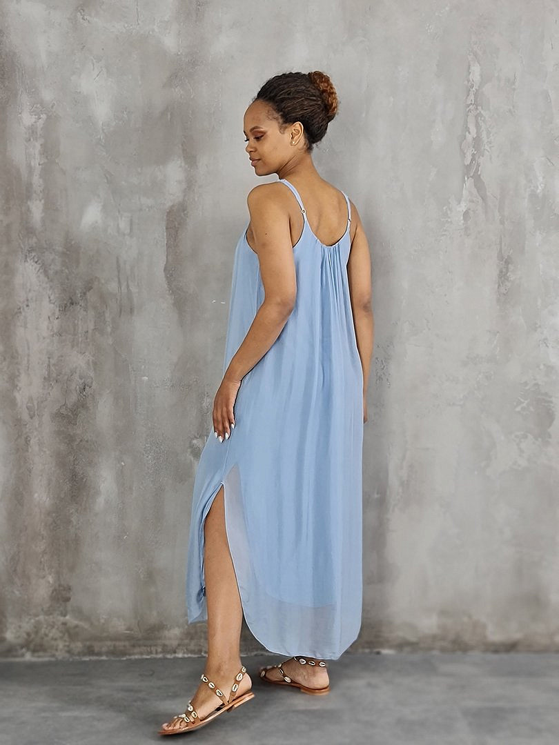Платье CLOTHÉ шёлковое на тонких лямках голубое, фотография №4