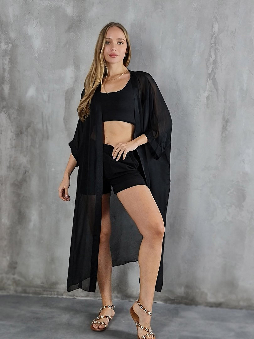 Накидка Pura Seta длинная шёлковая чёрная, фотография №1