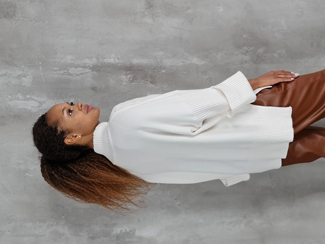 Джемпер J-clair c плетеным рисунком молочный, фотография №5