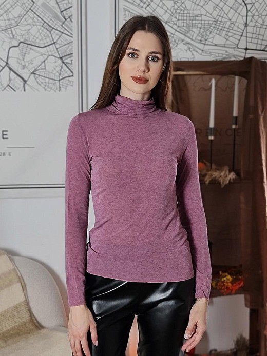 Водолазка Cashmere Blend меланж с кашемиром сливовая