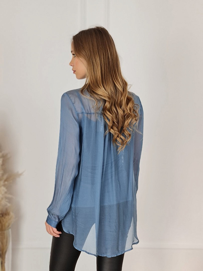 Рубашка Pura Seta с добавлением шёлка синяя , фотография №2