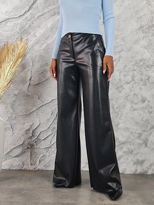 Брюки PAQUITO экокожа на пуговице черные