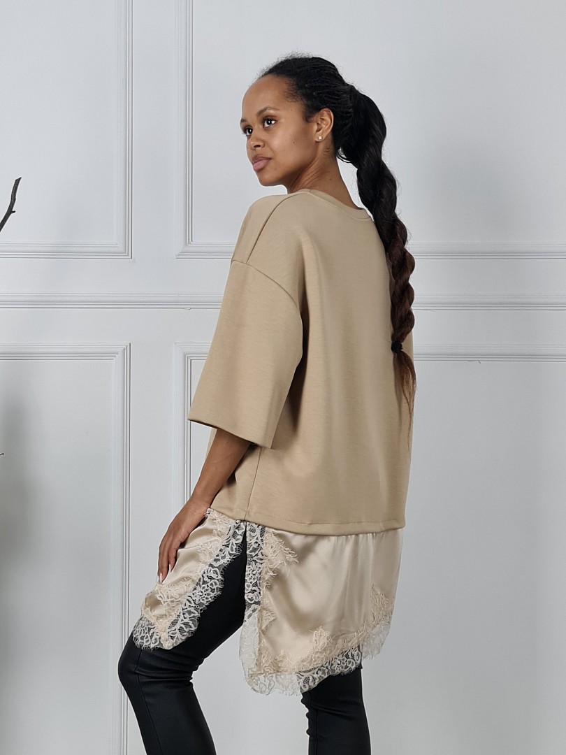 Туника BluRoyal с атласной вставкой песочная, фотография №2