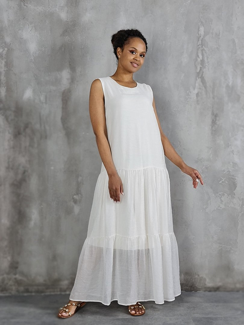 Платье CLOTHÉ макси из полупрозрачной ткани молочное, фотография №2