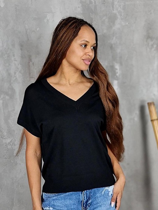 Джемпер Imperial короткий рукав v вырез черный