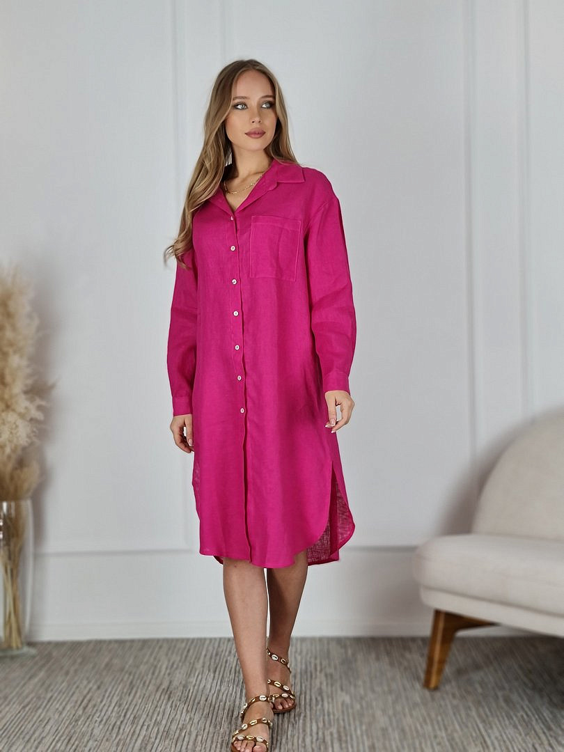Платье-рубашка CLOTHÉ льняное на пуговицах фуксия, фотография №1