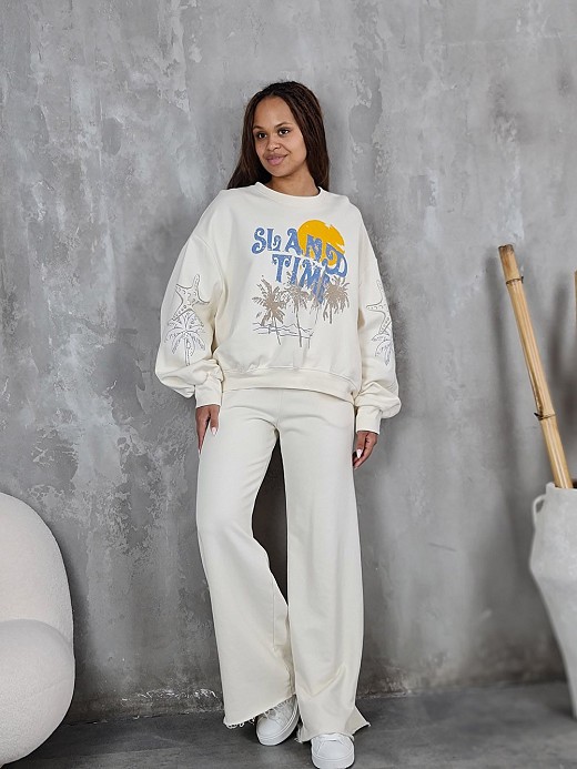 Костюм MIHO'S джепер + брюки солнце с пальмой молочный