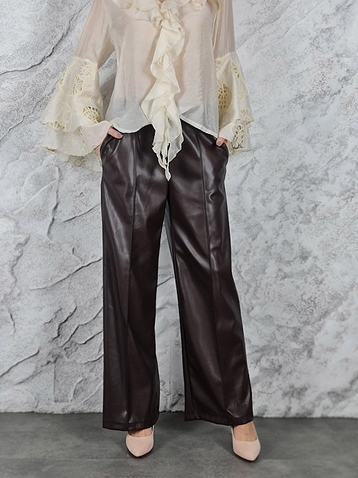 Брюки Mitica&Co. экокожа на резинке шоколад