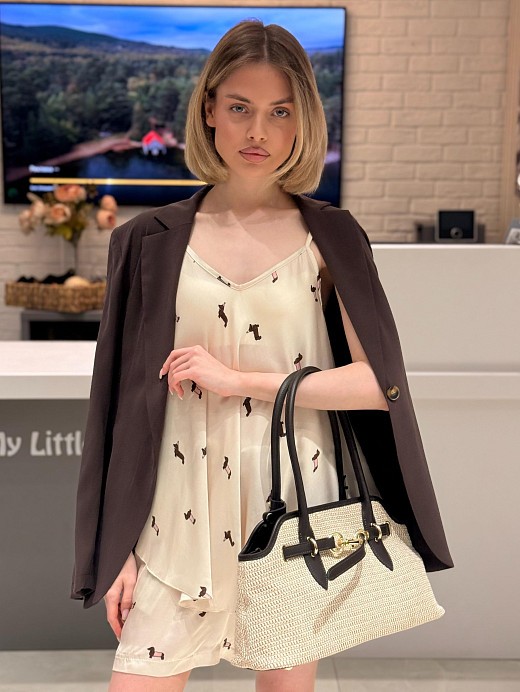 Костюм New Collection топ + шорты с принтом Такса кремовый