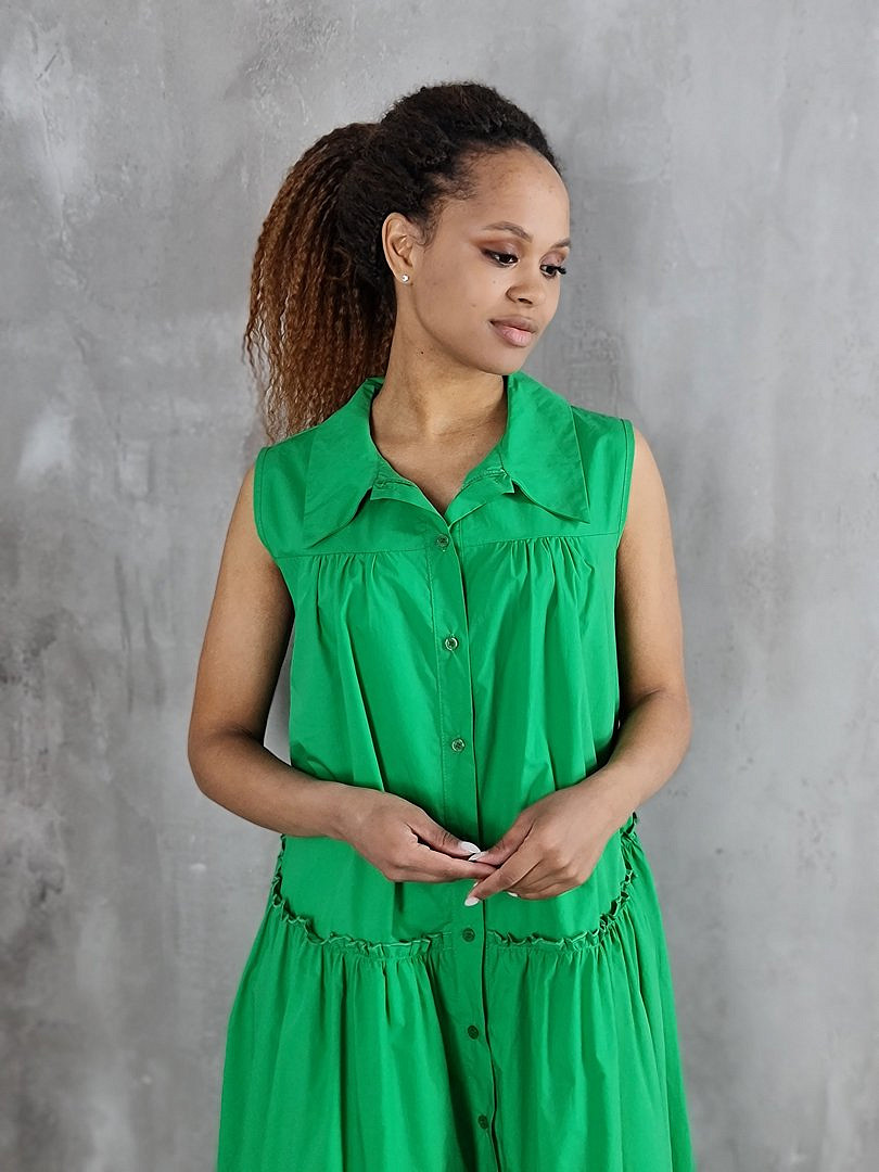 Платье MIHO'S свободное без рукавов с ассиметричным подолом зелёное, фотография №4