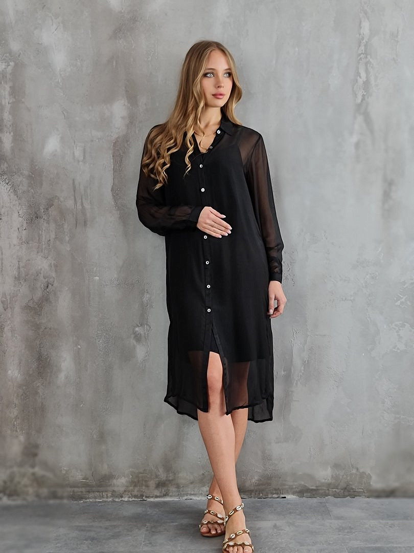 Платье-рубашка Pura Seta шёлковое чёрное, фотография №1