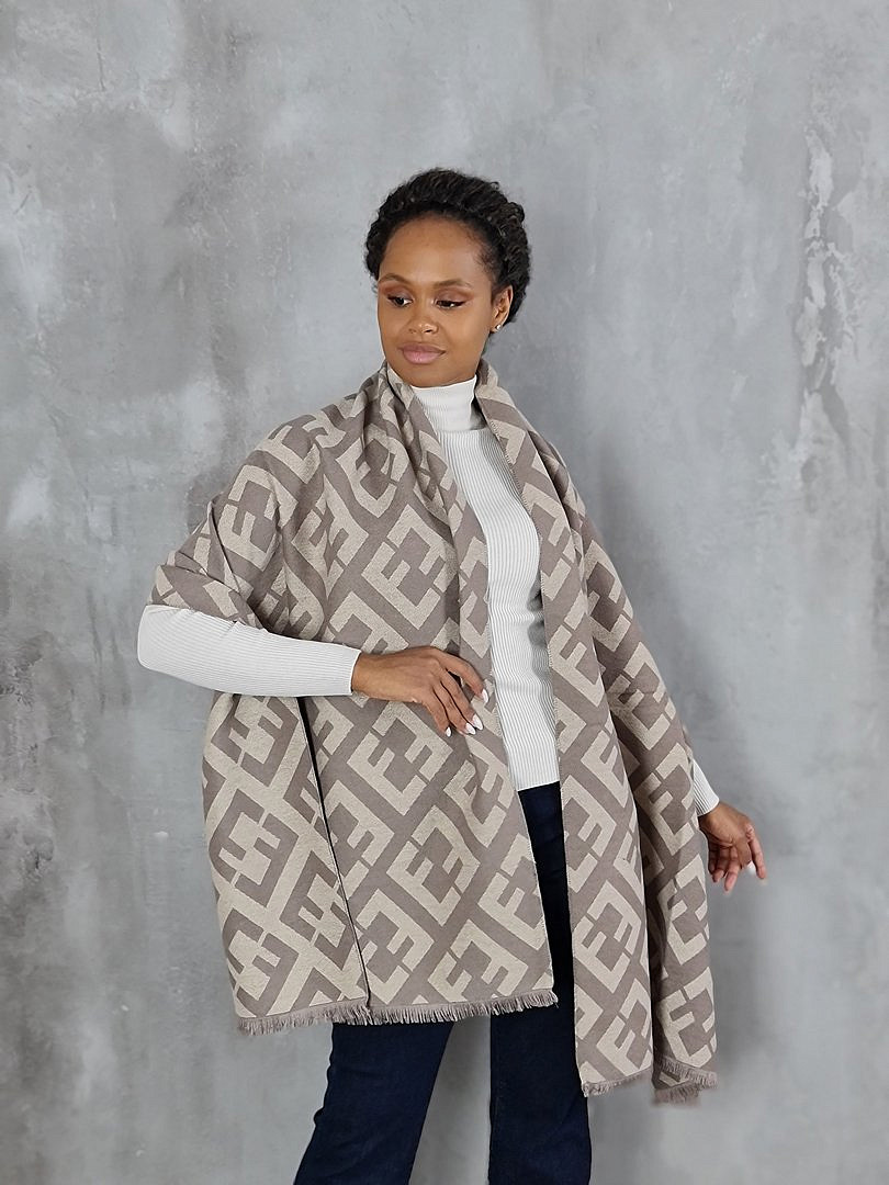 Палантин Mondana с геометрическим принтом и люреком какао/бежевый/золото, фотография №3