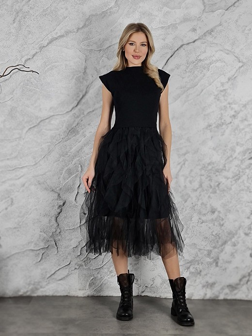Платье LAMIAR с фатиновой юбкой короткий рукав черное