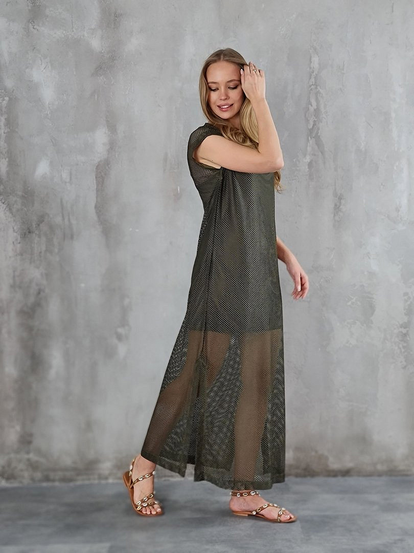 Платье-сетка Imperial макси с разрезами внизу хаки, фотография №1