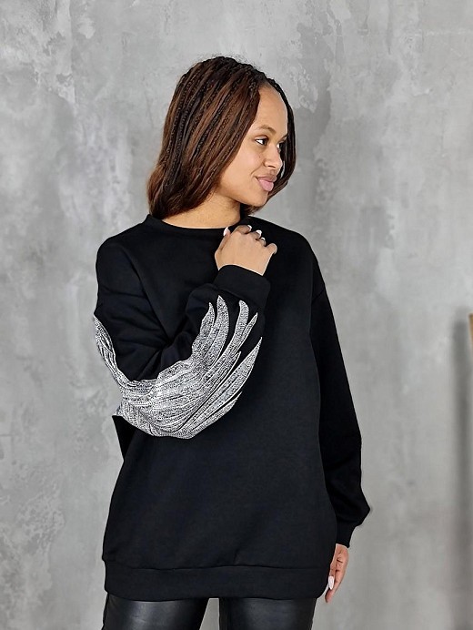 Свитшот DEGREES с блестящими крыльями на спине черный