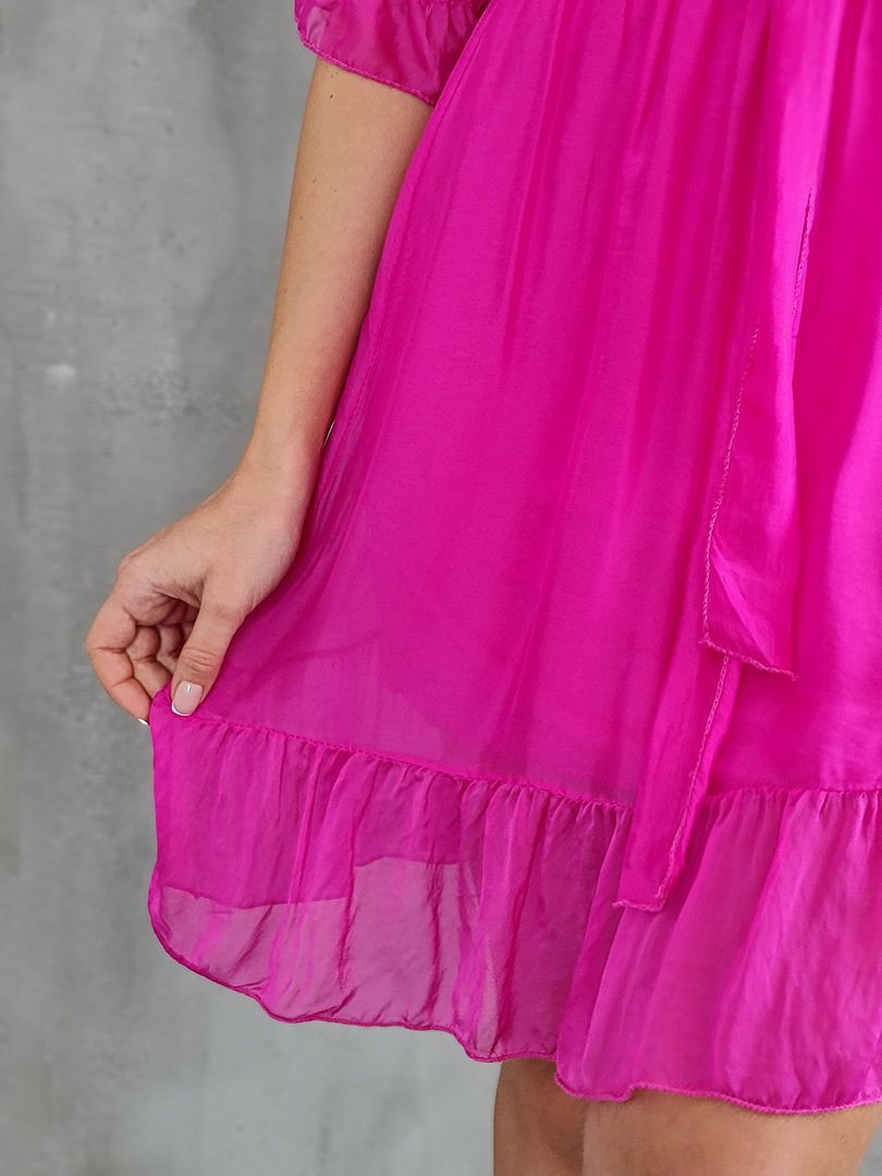 Платье Pura Seta с V-образным вырезом и поясом фуксия, фотография №4