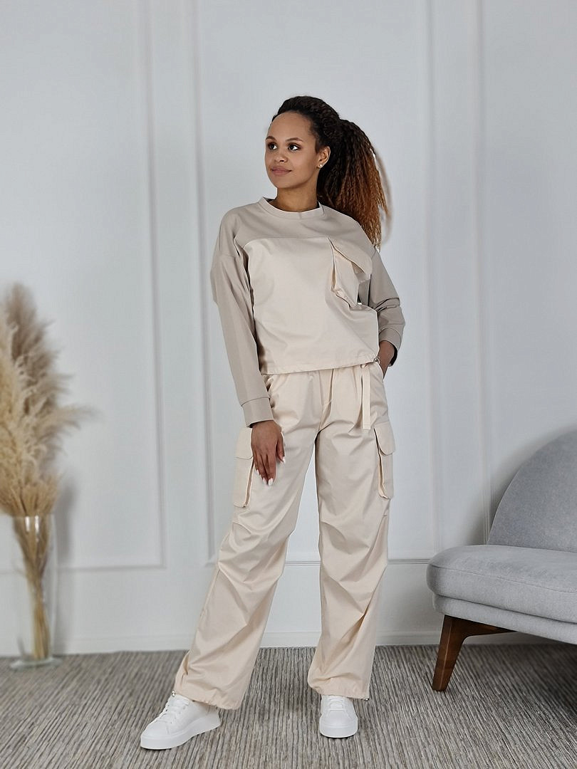 Костюм Imperial из комбинированной ткани свитшот и брюки кремовый, фотография №2