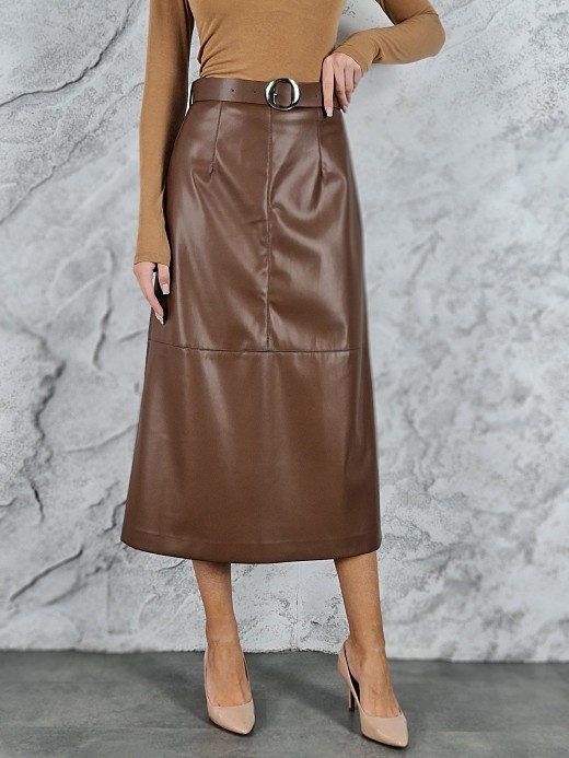 Юбка Imperial экокожа с ремнем карамель