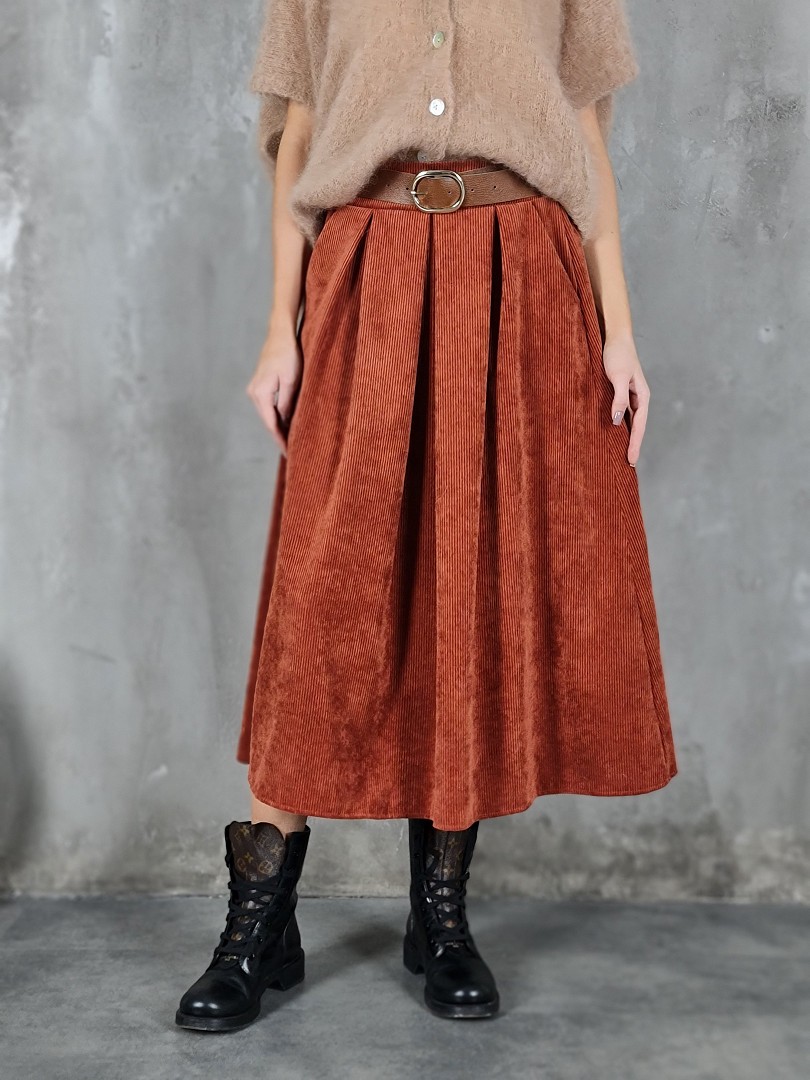 Юбка Firenze вельветовая миди с поясом оранжевая, фотография №1