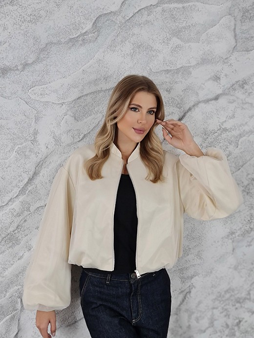 Бомбер Imperial рукава-воланы ткань с сеточкой молочный