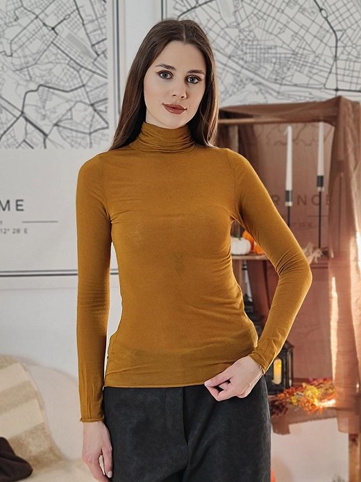Водолазка Cashmere Blend с кашемиром с высоким горлом охра   