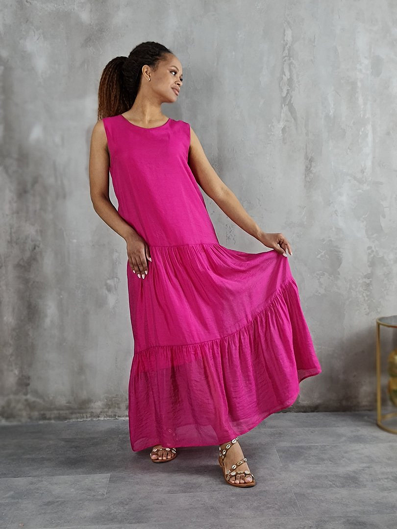 Платье CLOTHÉ макси из полупрозрачной ткани фуксия, фотография №1