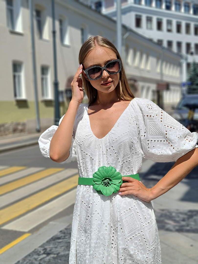 Пояс Imperial "Цветок" из натуральной кожи ярко-зелёный, фотография №1