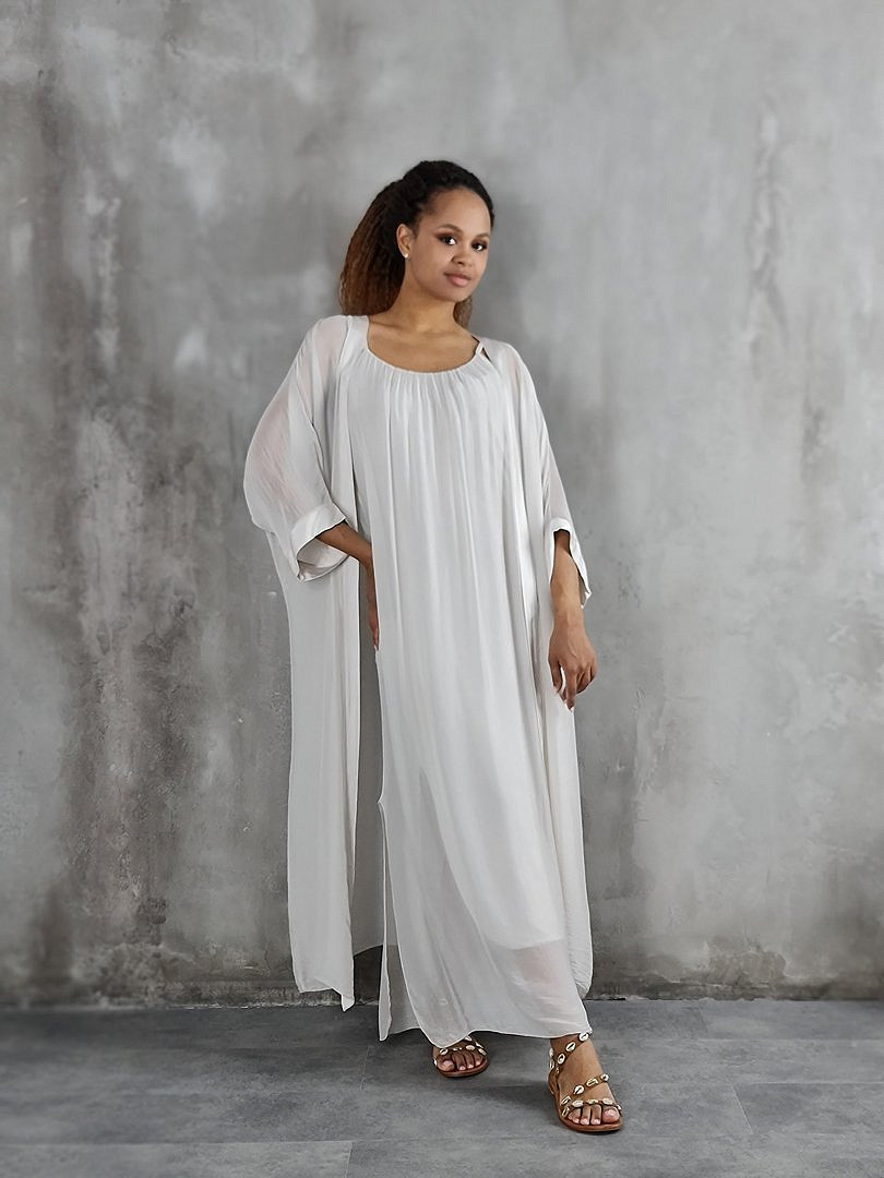 Комплект Segreto шёлковый платье и накидка кремовый, фотография №2