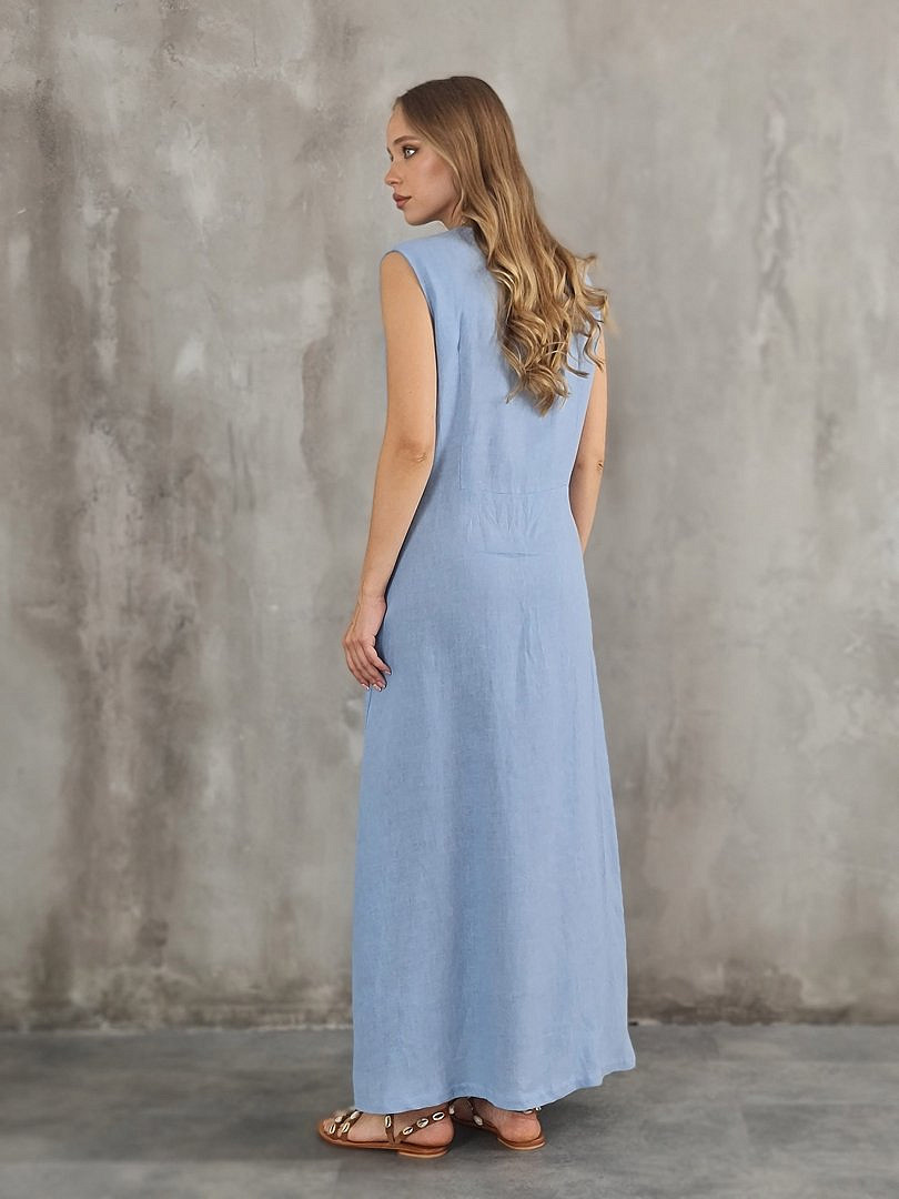 Платье CLOTHÉ льяняное c V-образным вырезом голубое, фотография №3