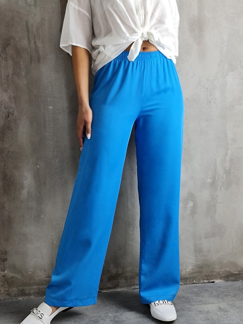 Брюки Imperial палаццо с резинкой ярко-голубые, фотография №1