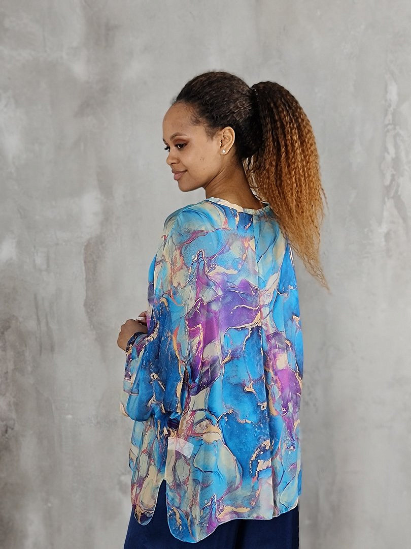 Рубашка Segreto с принтом "Мрамор" голубая, фотография №7