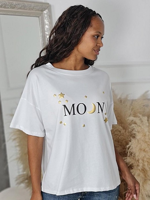 Футболка Maryley с принтом звезд и надписью "Moon" белая 