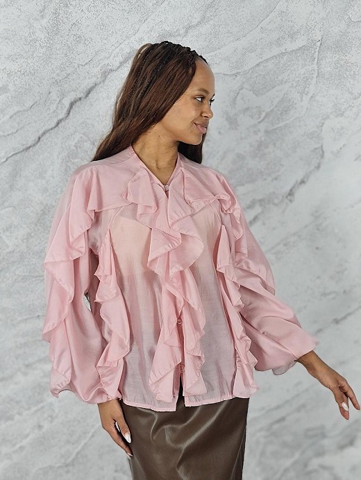 Блузка MINTH длинный рукав с рюшами пудра