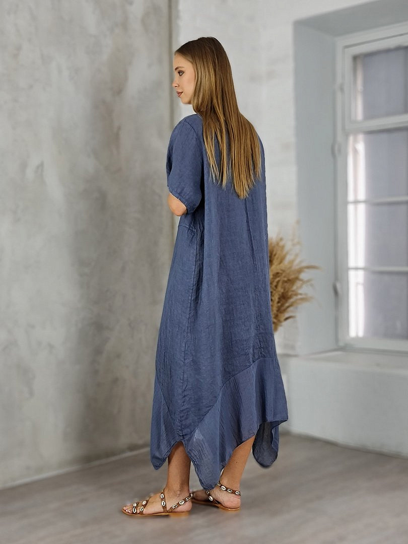 Платье My Little Italy льняное с ассиметричным подолом тёмно-синее, фотография №2