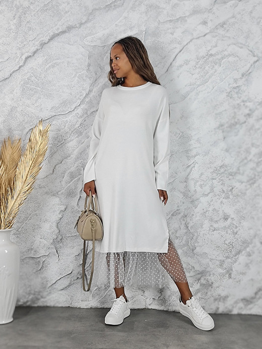 Платье BEAUTY WOMEN трикотажное с сеткой внизу белое