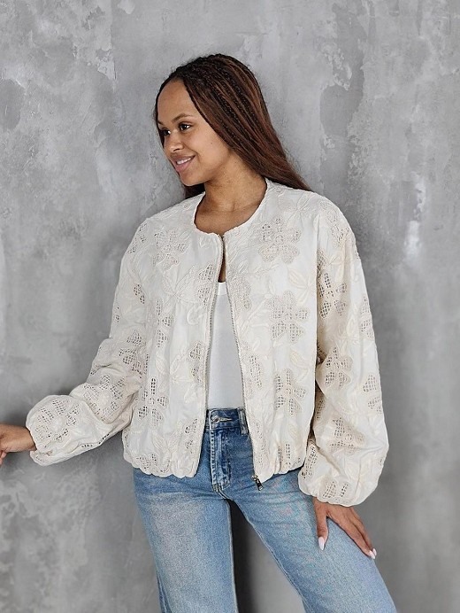 Бомбер MIHO'S с цветами сетчатыми кремовый