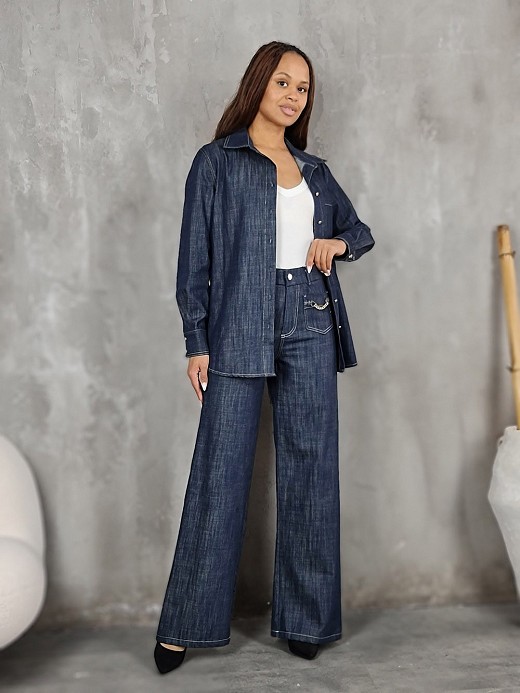 Рубшка CLOTHÉ джинсовая с поясом темно-синяя