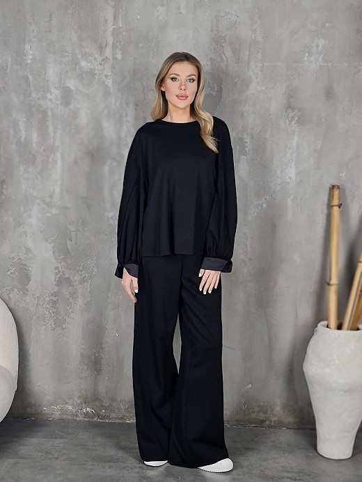 Костюм Imperial свитшот + брюки с атласными вставками черный