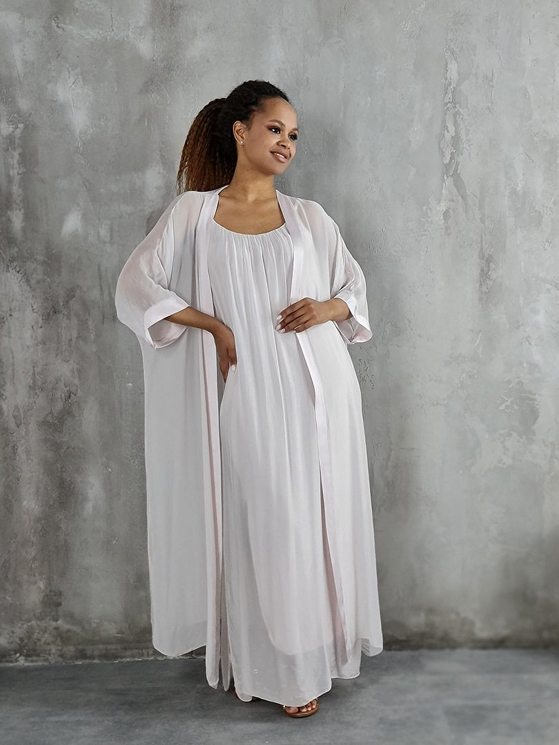 Комплект Segreto шёлковый платье и накидка пудровый, фотография №2