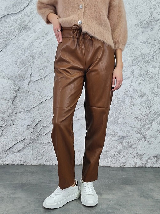 Брюки MIHO'S экокожа на завязках шоколад