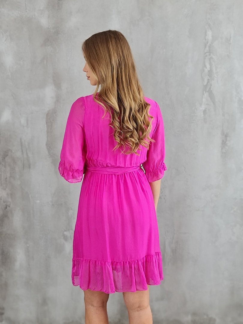 Платье Pura Seta с V-образным вырезом и поясом фуксия, фотография №2
