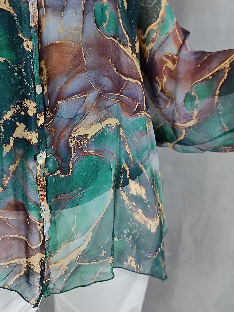 Рубашка Segreto с принтом "Мрамор" изумрудная, фотография №6