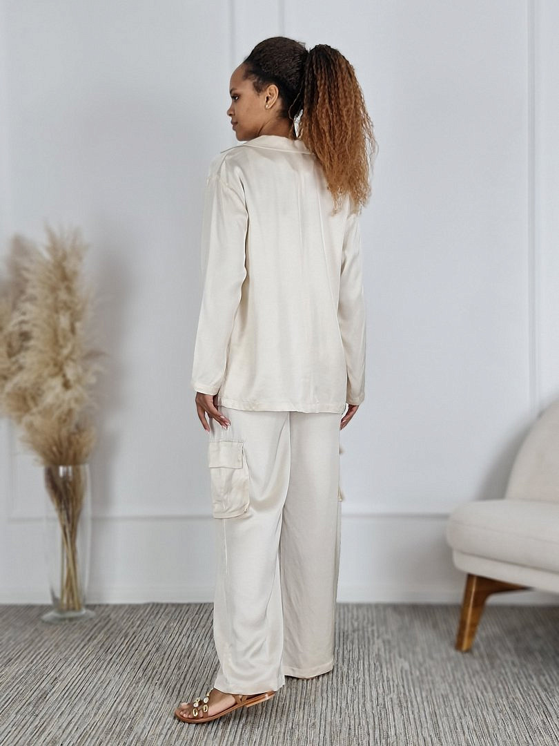Костюм CLOTHÉ атласный рубашка и брюки молочный, фотография №6