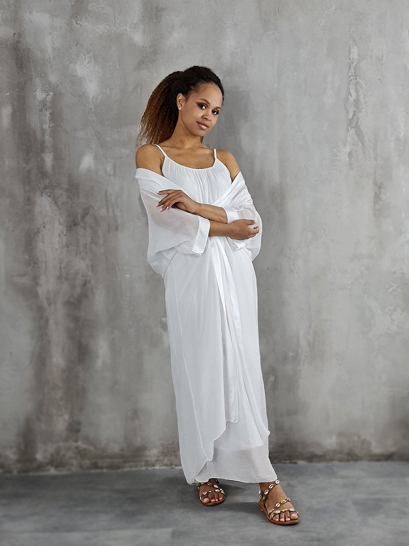 Комплект Segreto шёлковый платье и накидка белый, фотография №2