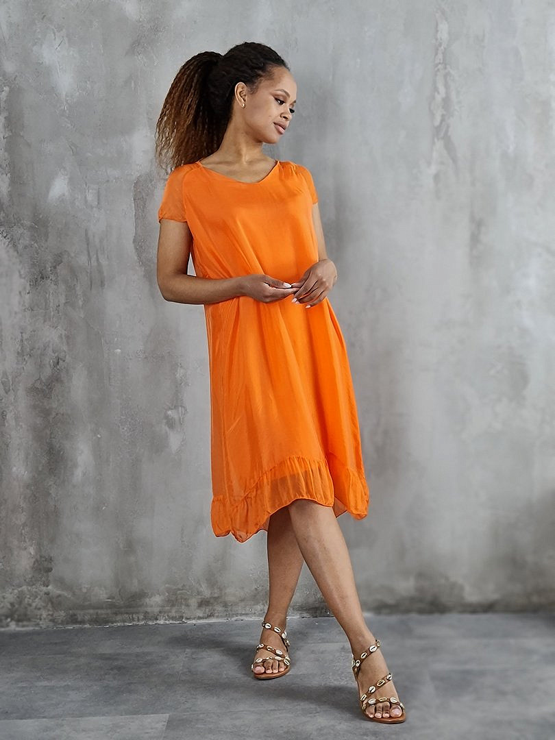 Платье Pure Seta с оборками внизу оранжевое , фотография №2