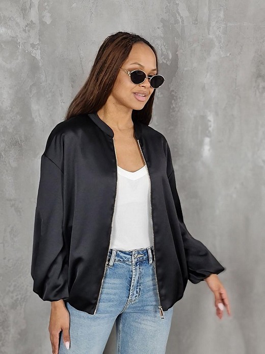 Бомбер CLOTHÉ на молнии атласный черный